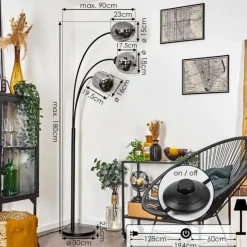 Suspension Verre Fumé-hofstein Lampadaire Verbania Noir, 3 lumières