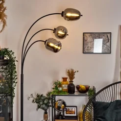 Suspension Verre Fumé-hofstein Lampadaire Verbania Noir, 3 lumières