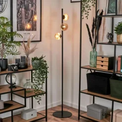 hofstein Lampadaire - Verre 10 cm, 12 cm Remaisnil Ambre, 3 lumières