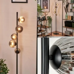 hofstein Lampadaire - Verre 10 cm, 12 cm Remaisnil Fumé, 5 lumières