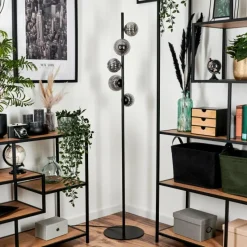 hofstein Lampadaire - Verre 10 cm, 12 cm Remaisnil Fumé, 5 lumières