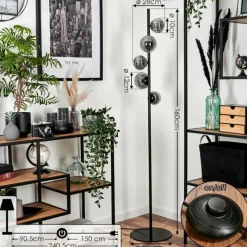 hofstein Lampadaire - Verre 10 cm, 12 cm Remaisnil Fumé, 5 lumières