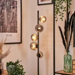 hofstein Lampadaire - Verre 10 cm, 12 cm Remaisnil Fumé, 5 lumières