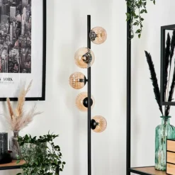 hofstein Lampadaire - Verre 10 cm, 12 cm Remaisnil Ambre, 5 lumières