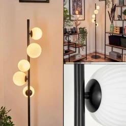 hofstein Lampadaire - Verre 10 cm, 12 cm Remaisnil Blanc, 5 lumières