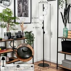 hofstein Lampadaire - Verre 10 cm, 12 cm, 15 cm Remaisnil Blanc, 6 lumières