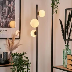 hofstein Lampadaire - Verre 10 cm, 12 cm Remaisnil Blanc, 3 lumières