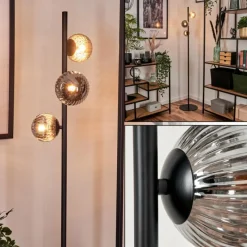 hofstein Lampadaire - Verre 10 cm, 12 cm Remaisnil Fumé, 3 lumières