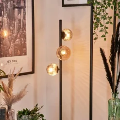 hofstein Lampadaire - Verre 10 cm, 12 cm Remaisnil Ambre, Fumé, 3 lumières