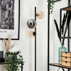 hofstein Lampadaire - Verre 12 cm, 15 cm Remaisnil Noir, 3 lumières