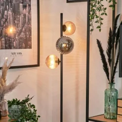 hofstein Lampadaire - Verre 12 cm, 15 cm Remaisnil Noir, 3 lumières