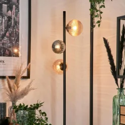 hofstein Lampadaire - Verre 10 cm, 12 cm Remaisnil Noir, 3 lumières