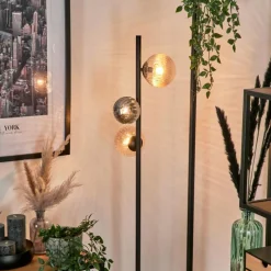 hofstein Lampadaire - Verre 10 cm, 12 cm Remaisnil Noir, 3 lumières