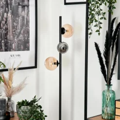 hofstein Lampadaire - Verre 10 cm, 12 cm Remaisnil Noir, 3 lumières