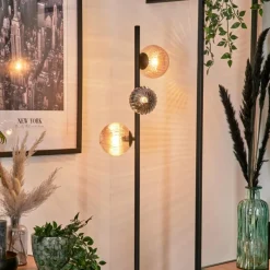 hofstein Lampadaire - Verre 10 cm, 12 cm Remaisnil Noir, 3 lumières