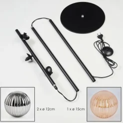 hofstein Lampadaire - Verre 12 cm, 15 cm Remaisnil Noir, 3 lumières