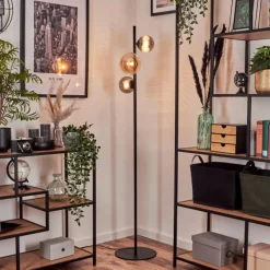 hofstein Lampadaire - Verre 12 cm, 15 cm Remaisnil Noir, 3 lumières