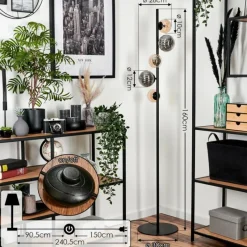 hofstein Lampadaire - Verre 10 cm, 12 cm Remaisnil Noir, 5 lumières