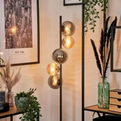 Suspension Verre Fumé-hofstein Lampadaire - Verre 12 cm, 15 cm Remaisnil Noir, 5 lumières