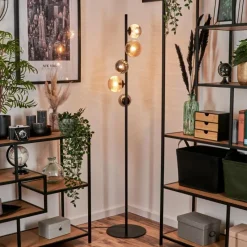 hofstein Lampadaire - Verre 10 cm, 12 cm Remaisnil Noir, 5 lumières