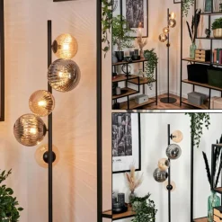 hofstein Lampadaire - Verre 12 cm, 15 cm Remaisnil Noir, 5 lumières