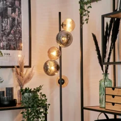 hofstein Lampadaire - Verre 12 cm, 15 cm Remaisnil Noir, 5 lumières