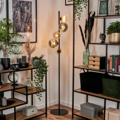 hofstein Lampadaire - Verre 12 cm, 15 cm Remaisnil Noir, 5 lumières