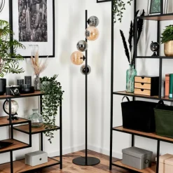 hofstein Lampadaire - Verre 12 cm, 15 cm Remaisnil Noir, 5 lumières