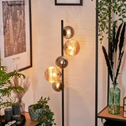 hofstein Lampadaire - Verre 12 cm, 15 cm Remaisnil Noir, 5 lumières