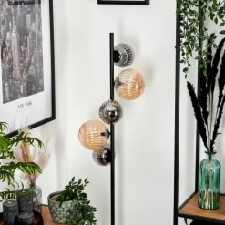 hofstein Lampadaire - Verre 12 cm, 15 cm Remaisnil Noir, 5 lumières