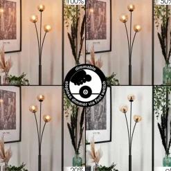 hofstein Lampadaire - Verre 10 cm Bernado Ambre, 3 lumières