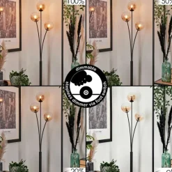 hofstein Lampadaire - Verre 12 cm Bernado Ambre, 3 lumières