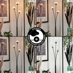 hofstein Lampadaire - Verre 10 cm Bernado Clair, 3 lumières