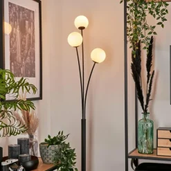 hofstein Lampadaire - Verre 10 cm Bernado Blanc, 3 lumières