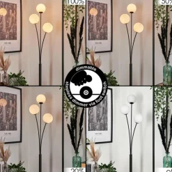 hofstein Lampadaire - Verre 12 cm Bernado Blanc, 3 lumières