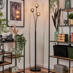 hofstein Lampadaire - Verre 10 cm Bernado Fumé, 3 lumières