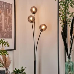 hofstein Lampadaire - Verre 10 cm Bernado Fumé, 3 lumières