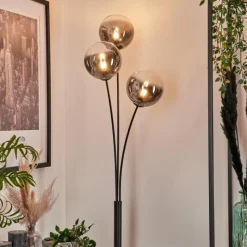 hofstein Lampadaire - Verre 15 cm Bernado Clair, Fumé, 3 lumières