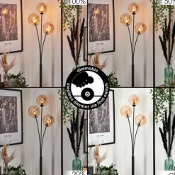 hofstein Lampadaire - Verre 15 cm Bernado Ambre, 3 lumières