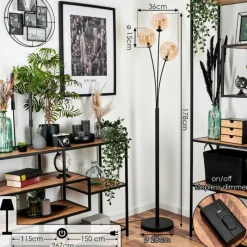 hofstein Lampadaire - Verre 15 cm Bernado Ambre, 3 lumières