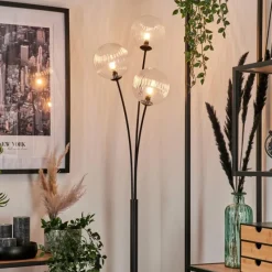 hofstein Lampadaire - Verre 15 cm Bernado Clair, 3 lumières