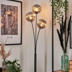 hofstein Lampadaire - Verre 15 cm Bernado Fumé, 3 lumières