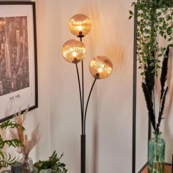 hofstein Lampadaire - Verre 15 cm Bernado Ambre, 3 lumières