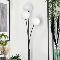 hofstein Lampadaire - Verre 15 cm Bernado Blanc, 3 lumières