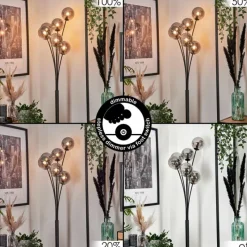 hofstein Lampadaire - Verre 12 cm Bernado Fumé, 6 lumières