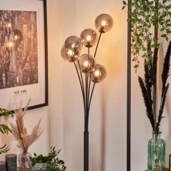 hofstein Lampadaire - Verre 12 cm Bernado Fumé, 6 lumières