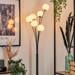 hofstein Lampadaire - Verre 10 cm Bernado Blanc, 6 lumières