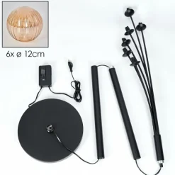 hofstein Lampadaire - Verre 12 cm Bernado Ambre, 6 lumières