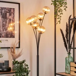 hofstein Lampadaire - Verre 12 cm Bernado Ambre, 6 lumières