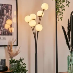 hofstein Lampadaire - Verre 10 cm Bernado Blanc, 6 lumières